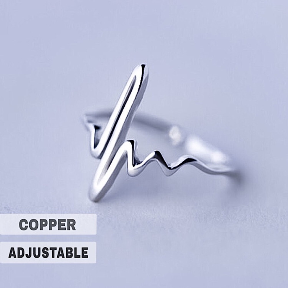 ⚜️𝟯𝟬%𝗢𝗙𝗙 𝗯𝘂𝗻𝗱𝗹𝗲𝘀 𝟯+⚜️ NEW Silver ECG Charm Adjustable Ring